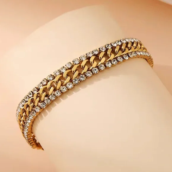 New Bracelet 18K Gold Plated Stainless Steel Three Layers Bracelet - Picture 6 of 6